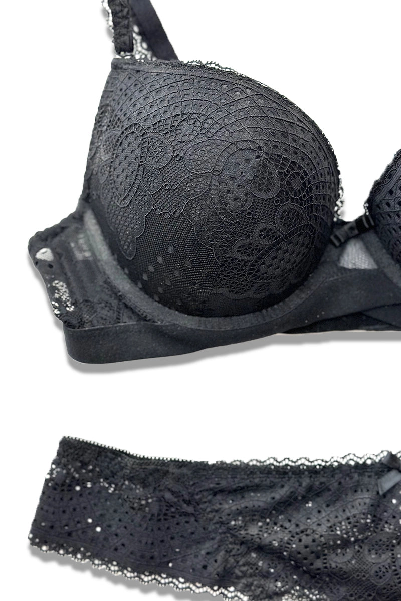 Cup set with bra and thong B/AZ17012 Black